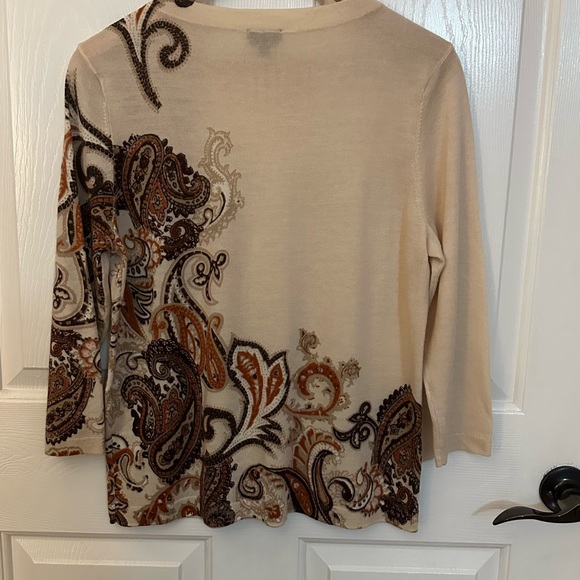 Talbots Cream and Brown Paisley Sweater Pure Merino Wool - Picture 6 of 13